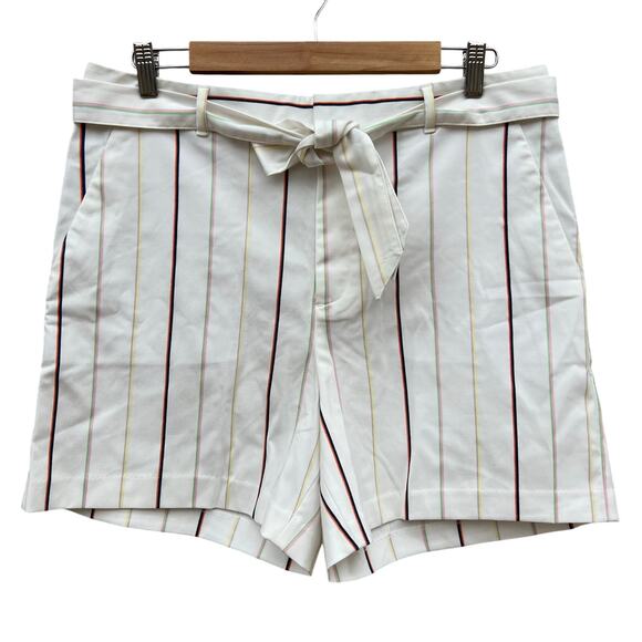 NWT Banana Republic 5” White Multicolor Stripe Tie Waist Trouser Shorts Size 12 - Picture 1 of 5